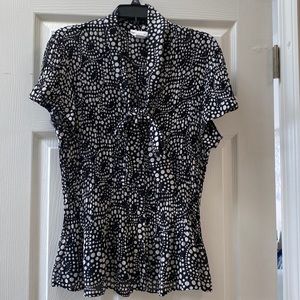 Women’s one X black and white polkadotted blouse with bow